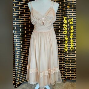 Gotham Gold Stripe Nightgown Vintage size 32 bust XS Beige Semi Sheer Glamorous